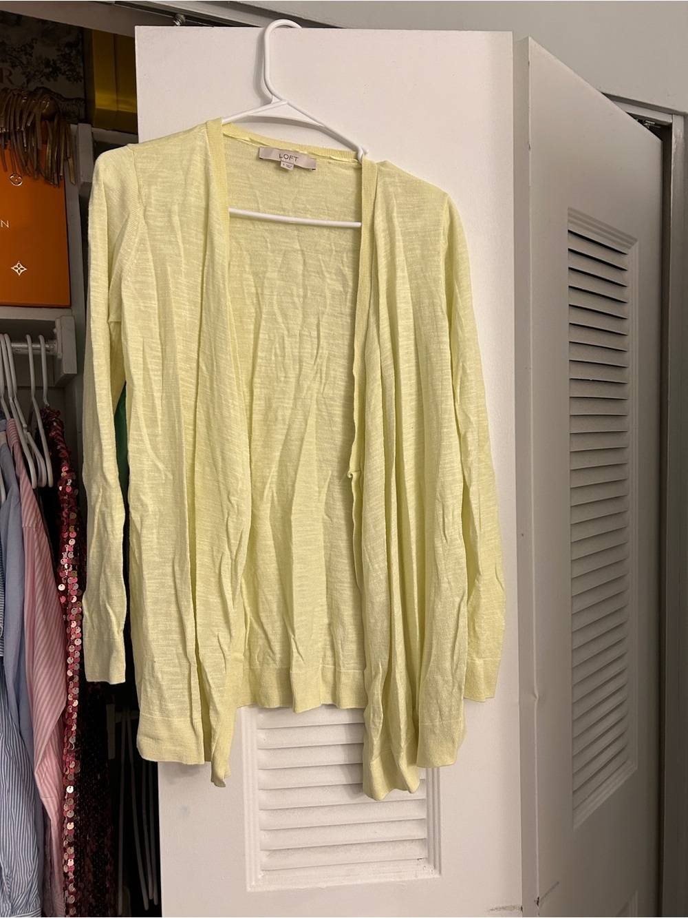 LOFT Pale Yellow Lightweight Open-Front Cardigan